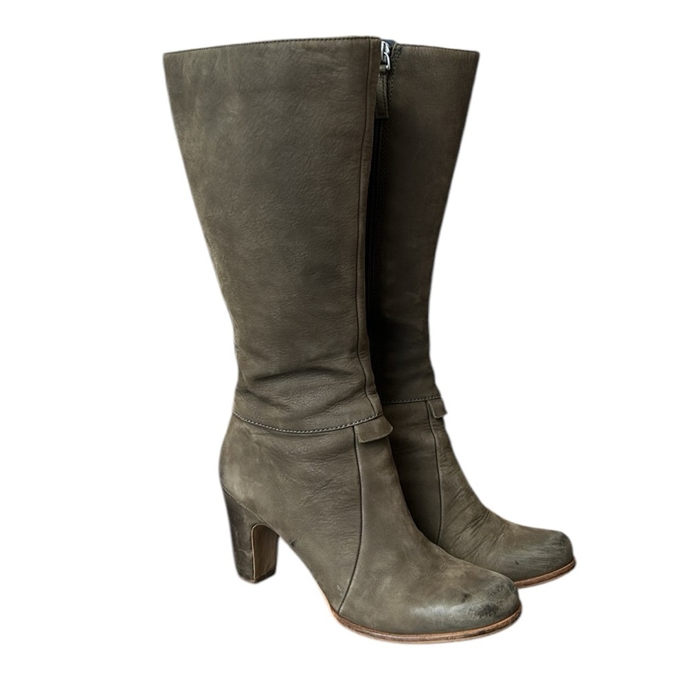 Ecco Olive Green Nubuck Leather Heeled Tall Boots Classic Luxury Women’s 7.5